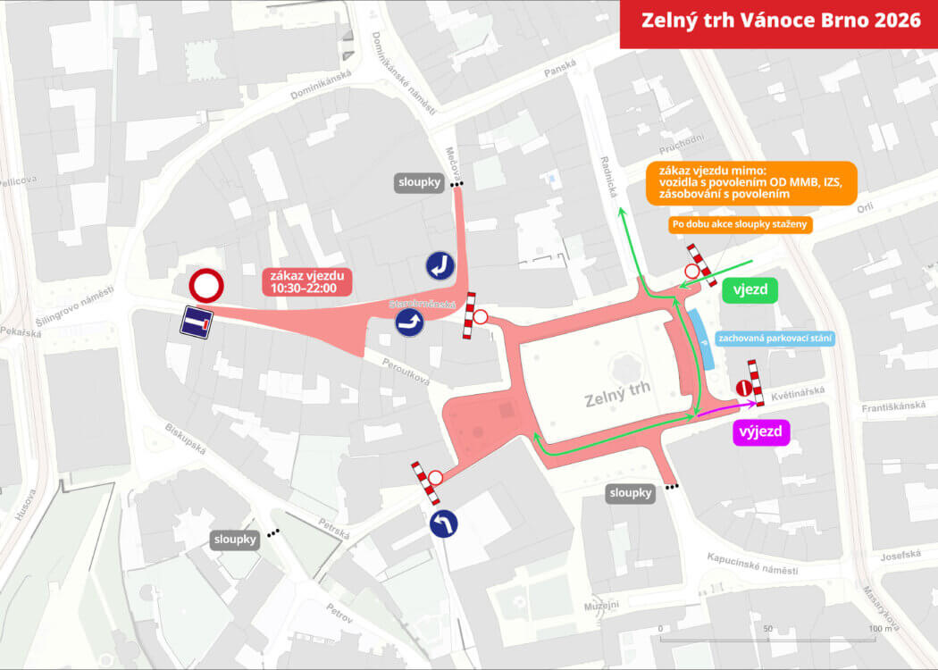 Upravený režim vjezdů do historického centra po dobu vánočních trhů